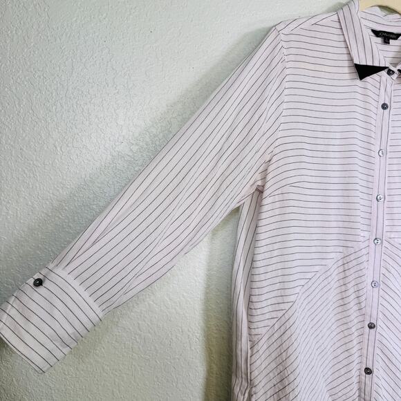 John Mark Top Womens Large Stripe Pinstripe Button Up Tunic Blouse Shirt Classic - Picture 7 of 10